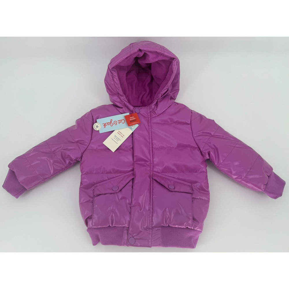 Cat & Jack Toddler Purple Shiny Hooded Puffer Jacket Coat Fleece Size 2T NWT $40